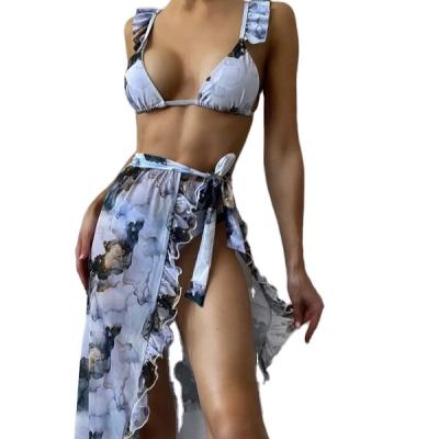 China Breathable 3pack Marble Printing Triangle Bikini Swimwear And Beach Skirt for sale