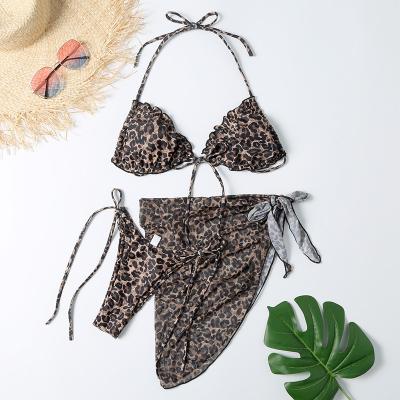 China 2021New Waterproof Split Printed Mesh Three Piece Swimsuit Leopard Print Butterfly Print Beach Dress Bikini Swimwear for sale