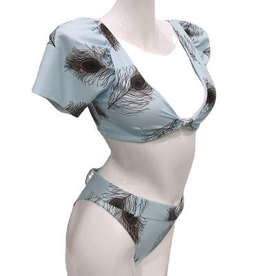 China 2022 Vests Style Breathable Peacock Hair Print Split Ladies Bikini Swimwear for sale