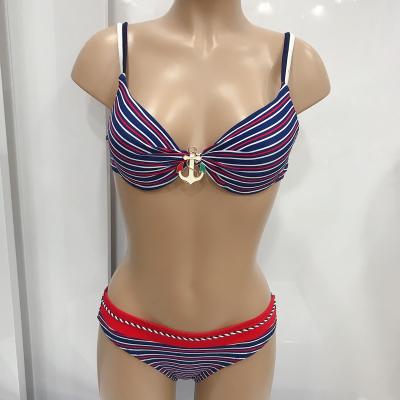 China 2022 breathable red and white striped two-piece swimsuit new navy blue bikini style for sale