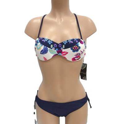 China Breathable 2022 New Design Navy Blue And White Quilting Printing Ladies Split Two Piece Bikini Swimwear for sale