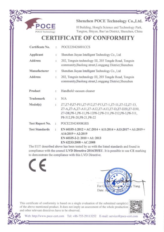 CE - Shenzhen Jiuyan Intelligent Technology Co., Ltd.