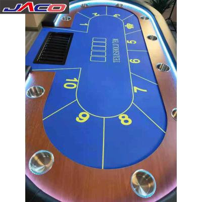 China MDF+mutispandex +PU leather bag edge + 10 cup JACO Luxury 10 Texas Hold'em steel player poker table with light for sale