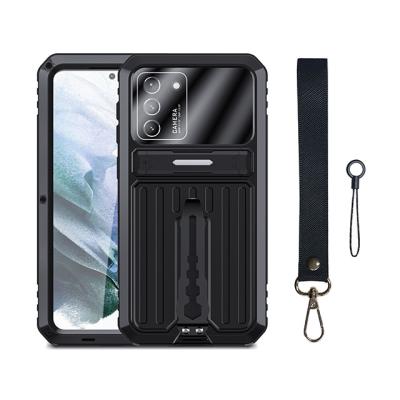 China Military Clear Shockproof PC Tri Case Grade Metal Phone Case Stand For Samsung s21 plus ultra fe for sale