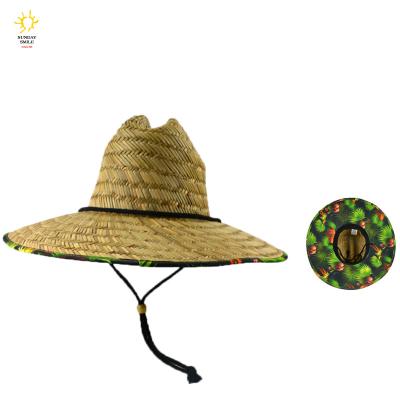 China Straw Hats Kids Straw Hats Wholesale Printed Wide Brim Sun Hat Summer Beach Printed Kids Straw Hats for sale