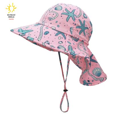 China Picture Toddler Summer UPF 50+ Protection Boy And Girl Brim Strap Bucket Beach UV Breathable Wide Hats For Kids Baby Adjustable Sun Hats for sale