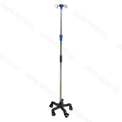 China Height Adjustable Hospital 5 Wheel Stainless Steel Mobile Infusion Stand for sale