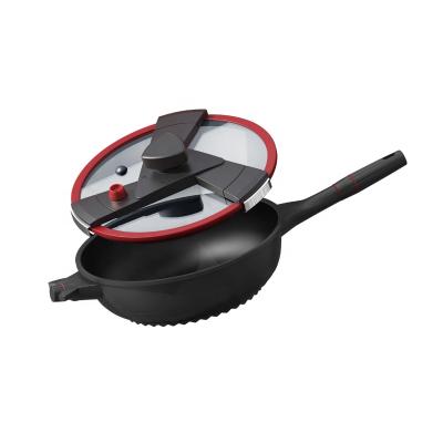 China 32cm Sustainable Non Stick Granite Coated Cookware Wok Pressure Die Cast Aluminum Cookware Set With Silicone Glass Lid for sale