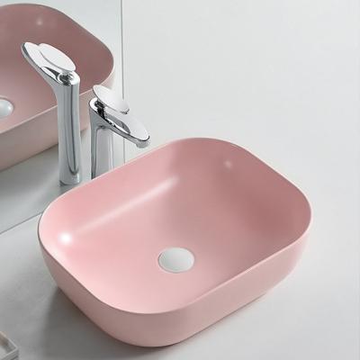 China Modern Stylish Design Sanitary Ware Color Matt Pink Ceramic Sink Above Countertop Art Basin Bathroom Vanity Basin Sink for sale