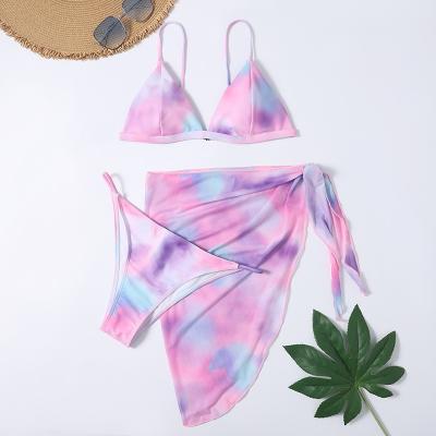 China Women Fashion Breathable Tie Dye Triangle 3piece Bikinis Swimwear Beach Dress for sale