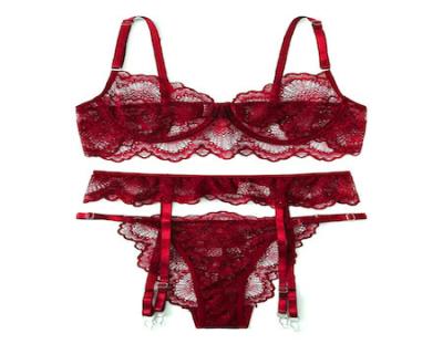 China New Fashion Spandex/Polyester Women's Underwear Sexy Lace Bra And Brief Sets With Suspender for sale