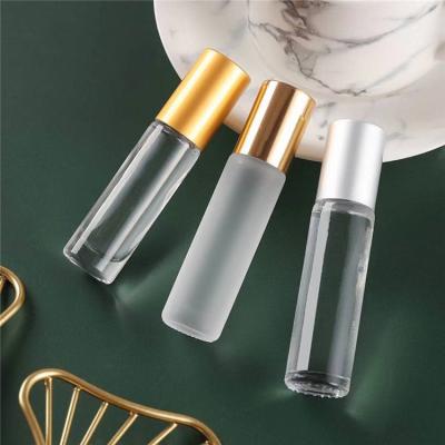 China 10ML Cosmetic High Quality Glass Roll On Perfume Glass Bottle Essential Oil Bottle With Metal Trackball for sale