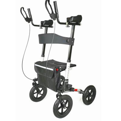 China Easy Operation Outdoor Upright Aluminum Medical Rollator Adult Walker With Seat And Basket for sale