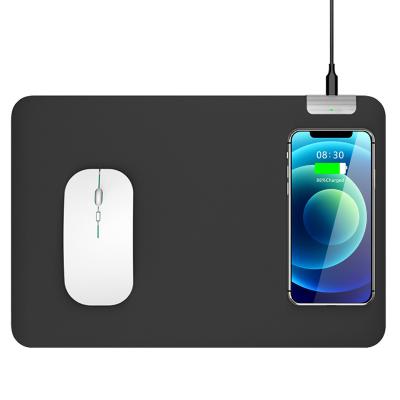 China 2 in 1 PU QI charger leather wireless mouse pad 2 in 1 fast charging charger wireless mousepad for sale