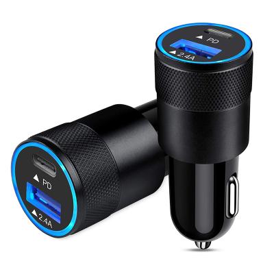 China Fast Charging Convenience to Use Dual Ports USB Palladium Car Charger 18W USB-C Fast Charging Car Phone Charger Adapter for sale