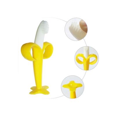 China Soft Cute Soothing Comfort Silicone Free Toy Wholesale Food Grade BPA Free Silicone Fruit Banana Baby Toothbrush Teether Infant Training Toys for sale