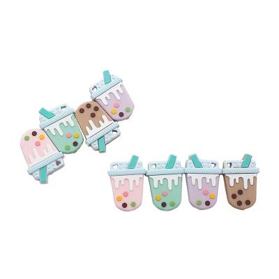 China Soft Toy Hot Selling Ice Cream Bubble Tea Shape Silicone Baby Teether Bpa Free for sale