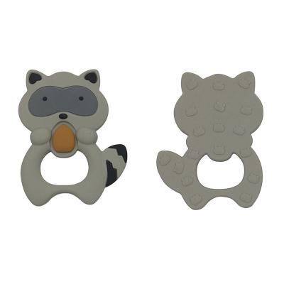 China Toy Wholesale Spot Good Fast Soft Boarding Creative Design Animal Raccoon Shape Sensory Silicone and Wooden Teether for Baby for sale