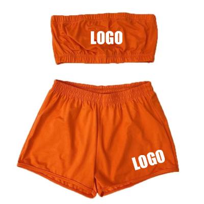 China Custom Sexy Causal Logo Summer QUICK DRY 2 Piece Tank Set Tube Sleeveless Crop Sports Women Biker Shorts Top Sets for sale