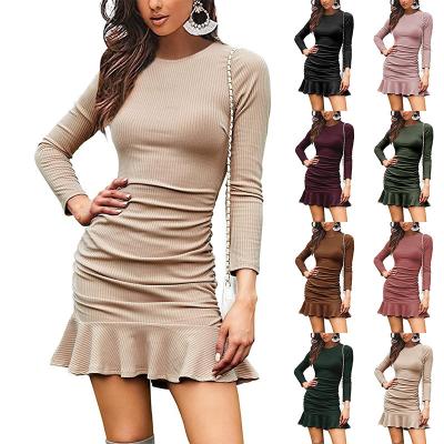 China Autumn Sexy Women Bodycon Club Breathable Wear Spring Solid Color Knitting Long Sleeve Tight Mini Dress for sale