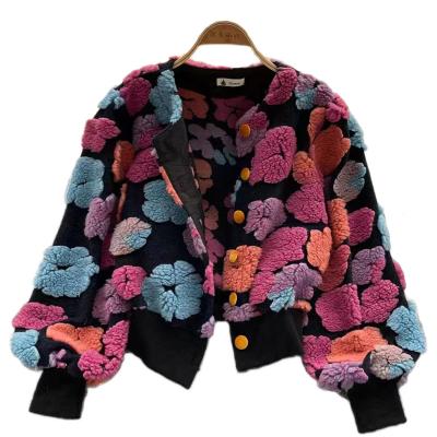 China Spring QUICK DRY Autumn Winter Warm Lady Patchwork Shear Floral Cozy Coat Baseball Short Women's Jacket for sale