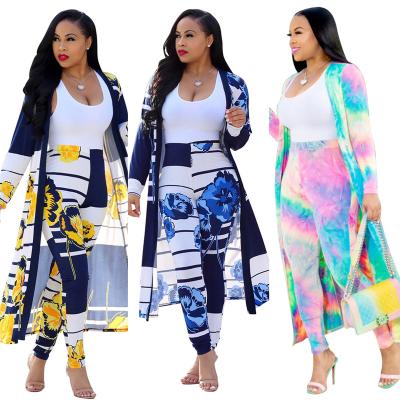 China Spring QUICK DRY Autumn Casual Women Plus Size Long Pants Sheath Long Coat Outwear Print Two Piece Set for sale