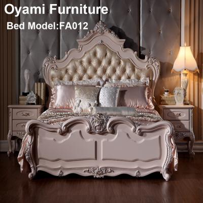 China Classical Luxury European French Baroque Rococo MDF Bedroom Style Wooden Carved White Leather Bedroom Furniture Set for sale