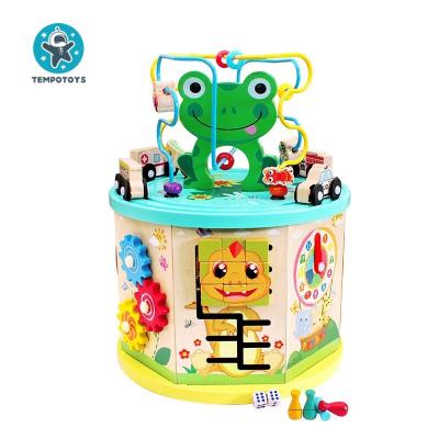 China Juguetes De madera eco-friendly material multifunctional wooden frog play game 7 in 1 activity cube baby juguetes de madera educational toys for sale