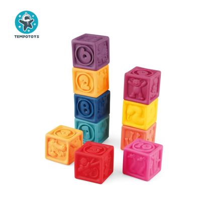 China Baby Eco-Friendly Material Safety Stacking Toys Silicone Digital Building Blocks Rubber Teether Toys for sale