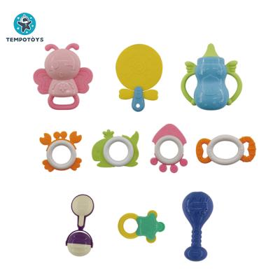 China Musical Toy Baby Toys 10 PCs Pack Texture Teether Hand Baby Rattle Sensory Toys Set for sale