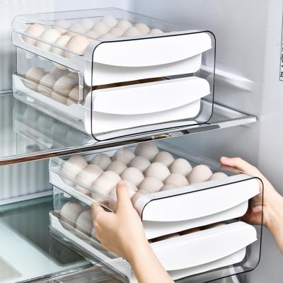 China Transparent Plastic Egg Holder 2-Layer Drawer Type Egg Fresh Storage Box with Handles for sale