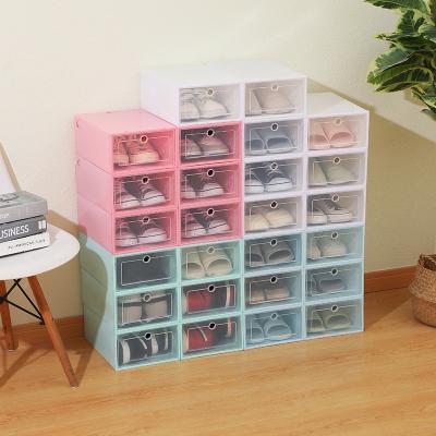 China Stackable Shoe Storage Box Foldable Clear Plastic Shoe Organizer Need to be Assembled (White) for sale