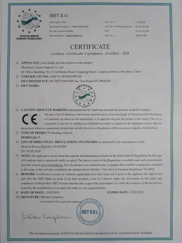 CE - Wenzhou Croesus Optical Co., Ltd.