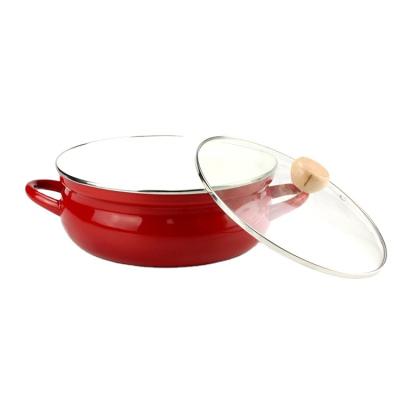 China Sustainable Red Color Non Stick Set Cookware Enamel Pot For Cooking for sale