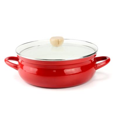 China Sustainable New Product Red Pot Sets Outdoor Cooking Pots Enamel Cookware Set for sale