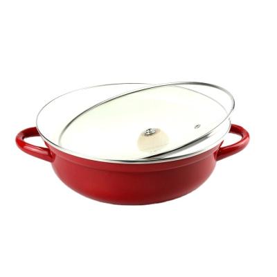 China Sustainable Fashion Cooking Red Round Bottom Pot Non Stick Enamel Cookware Set for sale