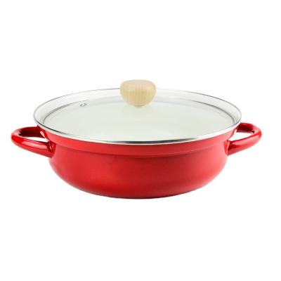 China Sustainable Factory Price Stock Pot Set Large Soup Pot Double Bottom Cooking Enamel Pan for household OEM Box Glass for sale