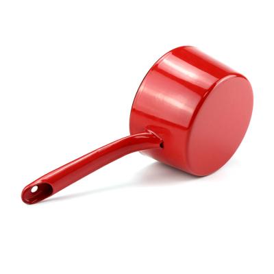 China Sustainable Simple Style Enamel Paint Cookware Chinese Wok Pan Red Milk Pot enamel pan for sale