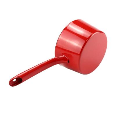 China Sustainable Factory Price 15cm Red Enamel Pan Supplier Kitchen Small Cookware Enamel Frying Pan Deep Pan for Household for sale