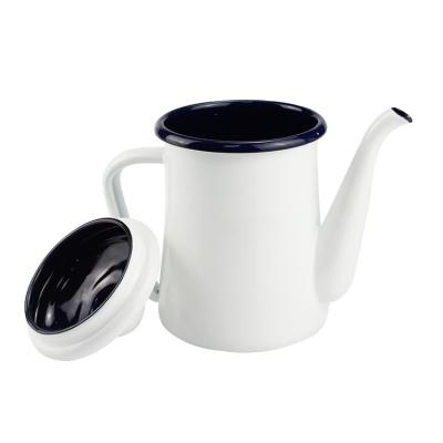 China Sustainable Exquisite 0.6L White Enamel Coffee Pot Drip Kettle for sale