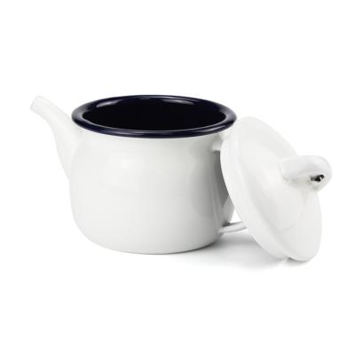 China Sustainable Hot Fashion Make 0.6 Liter White Enamel Tea Kettle Pot Set for sale