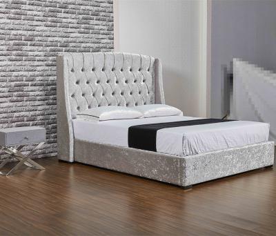 China Soft Bed Fancy Velvet Fabric Dinner Beds Queen Size Bed Frame With 1.5 Meters High Headboard for sale