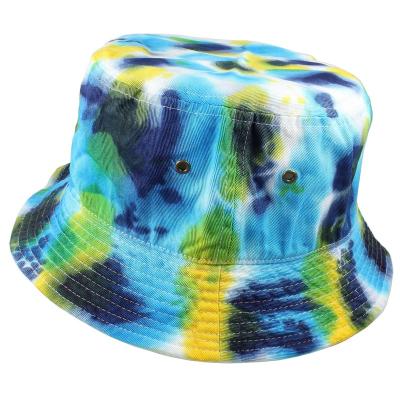 China Wholesale Hot Summer Colorful Cotton Tie Dye Wide Brim Printed Washed Fisherman Hat Customized Bucket Unisex Hats for sale