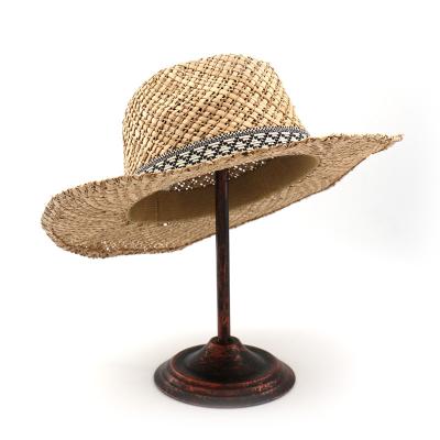 China Women's Casual High Quality Lady's White Paper Braid GG Ribbon Sun Straw Flat Top Boater Hat Band and Beach Sun Straw for sale