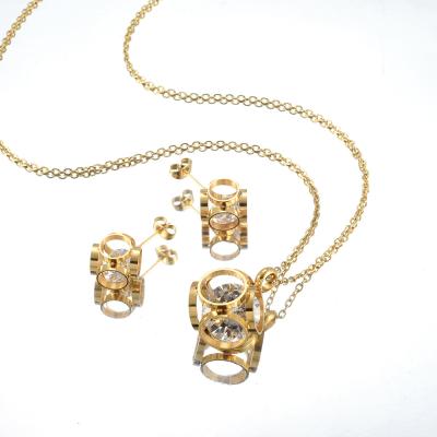 China Cute Qings High Quality Gold Plated Square White Stainless Steel Necklace Set Earring for sale