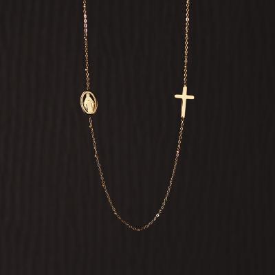 China Qings CLASSIC 18k Gold Jesus Cross Necklace Jesus Memorial Necklaces For Women for sale