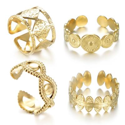 China Retro Romantic Hollow Flower Design Irregular Diy Stainless Steel 18k Gold Ring for sale