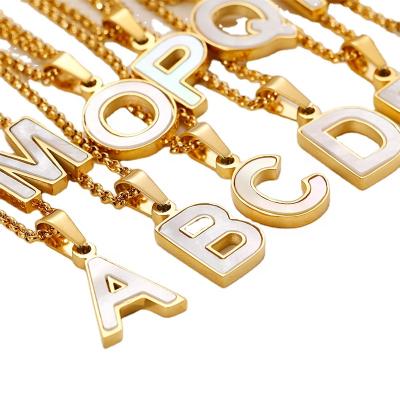 China Wonderful FASHIONABLE Rings Dropshipping Alphabet 18K Gold Plated White Shell Initial Stainless Steel Letter Necklace for sale