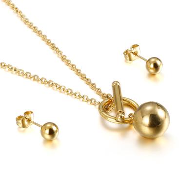 China TRENDY Gold Ball Set Bracelet Necklace Gold Chain Stainless Steel Necklace for sale