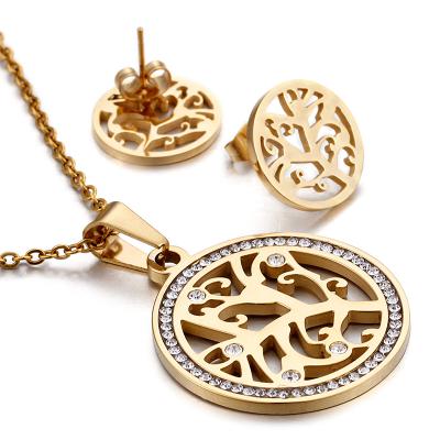 China 2021 Wholesale TRENDY Simple Charm Stainless Steel 18k Gold Diamond Real Inlaid Tree of Life Set Short Pendant Necklace Women Necklace for sale